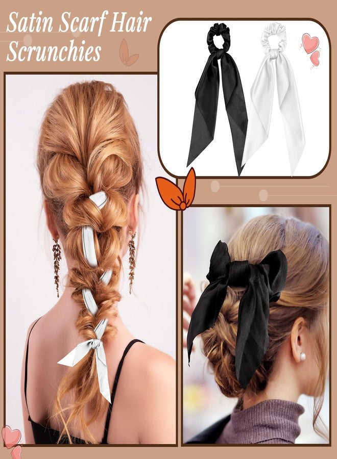 ميتلي مجموعة إكسسوارات الشعر من إم تي لي، 12 قطعة، للنساء: ربطات شعر، ربطات شعر مطاطية، ربطات أوشحة، ربطات شعر على شكل آذان أرنب، ربطات شعر من الحرير الساتان، ربطات أوشحة مزينة بفيونكات للنساء (أسود وأبيض). - Image 5